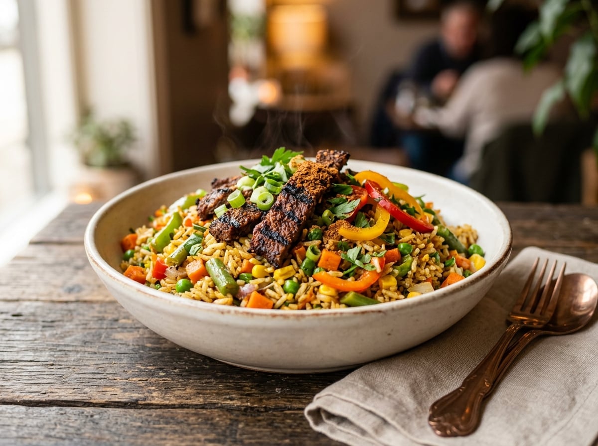 Fried Rice + Beef Suya Bowl